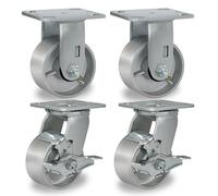 CWfutureparts 4" x 2" Caster Wheels, Heavy Duty Industrial Casters, Rigid & Brake Caster Wheels with Roller Bearing - Semi Steel Cast Iron Wheels - 3200 Lbs Capacity Per Set of 4