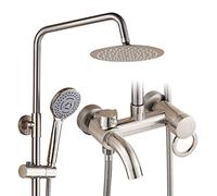 CWHHTVBI N/A Outdoor Shower Fixture, Triple Function Brushed Nickel System, Wall Mounted SUS304 Stainless Steel Faucet Set with Hand Spray, 8" Rain Head,B(B)