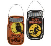 CWI Gifts Happy Halloween Jar Ornaments 2/Set Multi