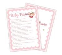 CWIOQPYI Cherry On Top Baby Shower Games, 25 Pcs Cherry Baby Trivia Game for Adults, 5"×7" Double-Sided Gender Reveal Cards for Party Decorations Favors - C05