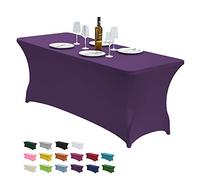 CWK 6FT Stretch Spandex Table Cover for Rectangular Fitted Folding Tables, Wrinkle Resistant, Elastic Stretchable Patio Tablecloth Protector for Party, Banquet, Wedding and Events (Dark Purple)