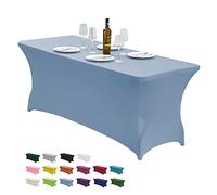 CWK 6FT Waterproof Stretch Spandex Table Cover for Rectangular Tables - Elastic Fitted Tablecloth for Folding Tables,Wrinkle Resistant Table Cloth for Parties, Weddings, Banquets & Events (Sky Blue)