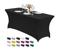 CWK 6FT Waterproof Stretch Spandex Table Cover for Rectangular Tables - Elastic Fitted Tablecloth for Folding Tables,Wrinkle Resistant Table Cloth for Parties, Weddings, Banquets & Events (Black)
