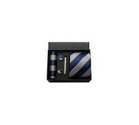 CWKOON Striped Plaid Polka Dot Mens Tie Formal Necktie Pocket Squares Ties Clips Cufflinks Classic for Men Set, Navy Blue Grey, One Size