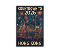 CWLLOG Canvas Prints Wall Art Posters 2026 Hong Kong Countdown Brimming Urban Carnival Modern Living Room And Bedroom Artwork Decor 16x24inch(40x60cm)