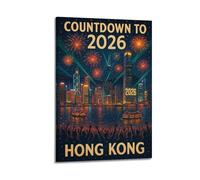 CWLLOG Canvas Prints Wall Art Posters 2026 Hong Kong Countdown Brimming Urban Carnival Modern Living Room And Bedroom Artwork Decor 08x12inch(20x30cm)