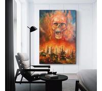 CWLLOG Canvas Prints Wall Art Posters Abstract Fiery Skull Over Forest Unframe-style Modern Living Room And Bedroom Decor 16x24inch(40x60cm)