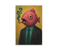 CWLLOG Canvas Prints Wall Art Posters Abstract Fish-headed Man in Suit Smoking Unframe-style Modern Living Room And Bedroom Decor 20x30inch(50x75cm)