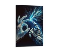 CWLLOG Canvas Prints Wall Art Posters Abstract Human Robot Hand Interaction Frame-style Modern Living Room And Bedroom Decor 08x12inch(20x30cm)