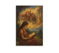 CWLLOG Canvas Prints Wall Art Posters Abstract Woman Reading with Warriors Unframe-style Modern Living Room And Bedroom Decor 24x36inch(60x90cm)