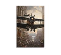 CWLLOG Canvas Prints Wall Art Posters Aircraft Biplane Over City Unframe-style Modern Living Room And Bedroom Decor 24x36inch(60x90cm)