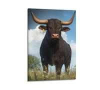 CWLLOG Canvas Prints Wall Art Posters Animal Black Bull on Grassland Frame-style Modern Living Room And Bedroom Decor 12x18inch(30x45cm)