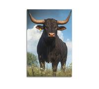 CWLLOG Canvas Prints Wall Art Posters Animal Black Bull on Grassland Unframe-style Modern Living Room And Bedroom Decor 12x18inch(30x45cm)