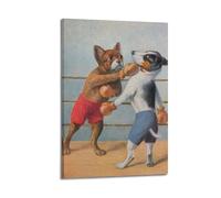 CWLLOG Canvas Prints Wall Art Posters Animal Creation Anthropomorphic Dogs in Boxing Ring Modern Living Room And Bedroom Artwork Decor 08x12inch(20x30cm)