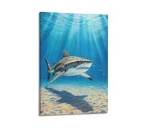 CWLLOG Canvas Prints Wall Art Posters Animal Deep Sea Tiger Shark Illustration Frame-style Modern Living Room And Bedroom Decor 12x18inch(30x45cm)