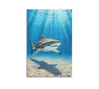 CWLLOG Canvas Prints Wall Art Posters Animal Deep Sea Tiger Shark Illustration Unframe-style Modern Living Room And Bedroom Decor 24x36inch(60x90cm)