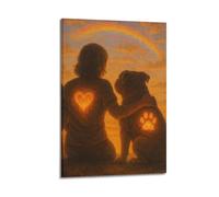 CWLLOG Canvas Prints Wall Art Posters Animal Human And Dog Under Sunset Rainbow Frame-style Modern Living Room And Bedroom Decor 24x36inch(60x90cm)