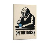 CWLLOG Canvas Prints Wall Art Posters Animal Retro Comic Walrus Bartender On The Rocks Scene Modern Living Room And Bedroom Artwork Decor 16x24inch(40x60cm)