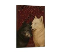 CWLLOG Canvas Prints Wall Art Posters Animal Twin Wolves Intimate Retro Graphic Modern Living Room And Bedroom Artwork Decor 08x12inch(20x30cm)