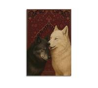 CWLLOG Canvas Prints Wall Art Posters Animal Twin Wolves Intimate Retro Graphic Modern Living Room And Bedroom Artwork Decor 12x18inch(30x45cm)
