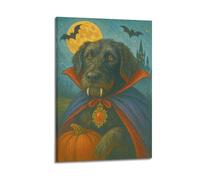 CWLLOG Canvas Prints Wall Art Posters Animal Vampire-costumed Black Dog Against Full Moon And Bat Background Modern Living Room And Bedroom Artwork Decor 20x30inch(50x75cm)