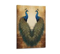 CWLLOG Canvas Prints Wall Art Posters Animal Vintage Symmetrical Peacocks with Spread Tails And Vintage Texture Background Modern Living Room And Bedroom Artwork Decor 08x12inch(20x30cm)