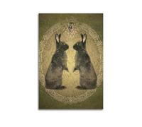 CWLLOG Canvas Prints Wall Art Posters Art Illustration Vintage Style Twin Rabbits Modern Living Room And Bedroom Artwork Decor 24x36inch(60x90cm)