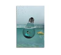 CWLLOG Canvas Prints Wall Art Posters Art Surreal Light Bulb Underwater Space Modern Living Room And Bedroom Artwork Decor 16x24inch(40x60cm)