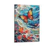 CWLLOG Canvas Prints Wall Art Posters Art Ukiyo-e Creative Butterfly Wave Illustration Modern Living Room And Bedroom Artwork Decor 08x12inch(20x30cm)