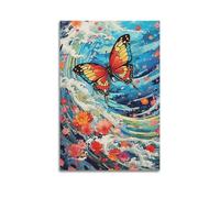 CWLLOG Canvas Prints Wall Art Posters Art Ukiyo-e Creative Butterfly Wave Illustration Modern Living Room And Bedroom Artwork Decor 16x24inch(40x60cm)