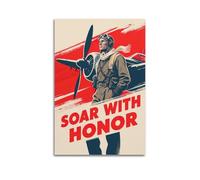 CWLLOG Canvas Prints Wall Art Posters Characters Pilot And Propeller Plane Beside Slogan On Red Modern Living Room And Bedroom Artwork Decor 20x30inch(50x75cm)