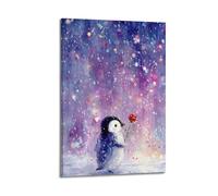 CWLLOG Canvas Prints Wall Art Posters Children Cute Penguin With Rose Starry Sky Frame-style Modern Living Room And Bedroom Decor 08x12inch(20x30cm)