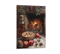 CWLLOG Canvas Prints Wall Art Posters Christmas Apple Pie by Fireplace Presenting Warm Dining Moment Modern Living Room And Bedroom Artwork Decor 24x36inch(60x90cm)