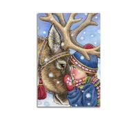 CWLLOG Canvas Prints Wall Art Posters Christmas Child Reindeer Intimacy in Snow Shows Innocent Warmth Modern Living Room And Bedroom Artwork Decor 20x30inch(50x75cm)
