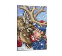 CWLLOG Canvas Prints Wall Art Posters Christmas Child Reindeer Intimacy in Snow Shows Innocent Warmth Modern Living Room And Bedroom Artwork Decor 12x18inch(30x45cm)