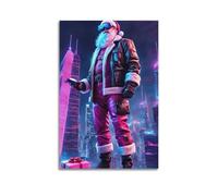 CWLLOG Canvas Prints Wall Art Posters Christmas Cyber Santa in City Shows Sci-Fi Celebration Modern Living Room And Bedroom Artwork Decor 16x24inch(40x60cm)