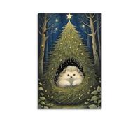 CWLLOG Canvas Prints Wall Art Posters Christmas Forest Hedgehog Among Trees Sends Mini Cuteness Modern Living Room And Bedroom Artwork Decor 16x24inch(40x60cm)