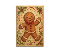 CWLLOG Canvas Prints Wall Art Posters Christmas Gingerbread Man Among Holly Star Decor Sends Sweet Wishes Modern Living Room And Bedroom Artwork Decor 20x30inch(50x75cm)