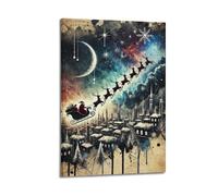 CWLLOG Canvas Prints Wall Art Posters Christmas Interstellar Sleigh Over City Highlighting Sci-fi Festival Modern Living Room And Bedroom Artwork Decor 16x24inch(40x60cm)
