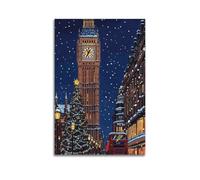 CWLLOG Canvas Prints Wall Art Posters Christmas London Street Scene Under Big Ben Exhibiting Urban Festival Modern Living Room And Bedroom Artwork Decor 20x30inch(50x75cm)