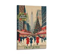 CWLLOG Canvas Prints Wall Art Posters Christmas New York Snow Market Brimming Urban Festival Modern Living Room And Bedroom Artwork Decor 16x24inch(40x60cm)
