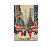CWLLOG Canvas Prints Wall Art Posters Christmas New York Snow Market Brimming Urban Festival Modern Living Room And Bedroom Artwork Decor 16x24inch(40x60cm)