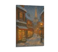 CWLLOG Canvas Prints Wall Art Posters Christmas Paris Snow Street Scene Brimming French Romance Modern Living Room And Bedroom Artwork Decor 24x36inch(60x90cm)