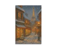 CWLLOG Canvas Prints Wall Art Posters Christmas Paris Snow Street Scene Brimming French Romance Modern Living Room And Bedroom Artwork Decor 24x36inch(60x90cm)