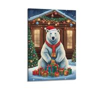 CWLLOG Canvas Prints Wall Art Posters Christmas Polar Bear Among Cabin Gift Piles Sends Cute Surprise Modern Living Room And Bedroom Artwork Decor 24x36inch(60x90cm)