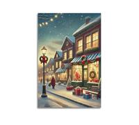 CWLLOG Canvas Prints Wall Art Posters Christmas Snowy Street with Red Lit Shops Exhibiting Warm Market Modern Living Room And Bedroom Artwork Decor 12x18inch(30x45cm)