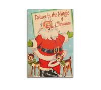 CWLLOG Canvas Prints Wall Art Posters Christmas Vintage Santa Among Cute Deer Spreads Magical Wishes Modern Living Room And Bedroom Artwork Decor 20x30inch(50x75cm)