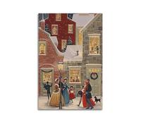 CWLLOG Canvas Prints Wall Art Posters Christmas Vintage Snow Town Among Costumed People Shows Nostalgic Warmth Modern Living Room And Bedroom Artwork Decor 16x24inch(40x60cm)