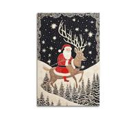 CWLLOG Canvas Prints Wall Art Posters Christmas Woodcut Style Santa Riding Reindeer Exhibiting Traditional Delight Modern Living Room And Bedroom Artwork Decor 12x18inch(30x45cm)