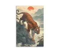 CWLLOG Canvas Prints Wall Art Posters Creativity Tiger's Might Among Danxia Cliffs Glow Modern Living Room And Bedroom Artwork Decor 12x18inch(30x45cm)